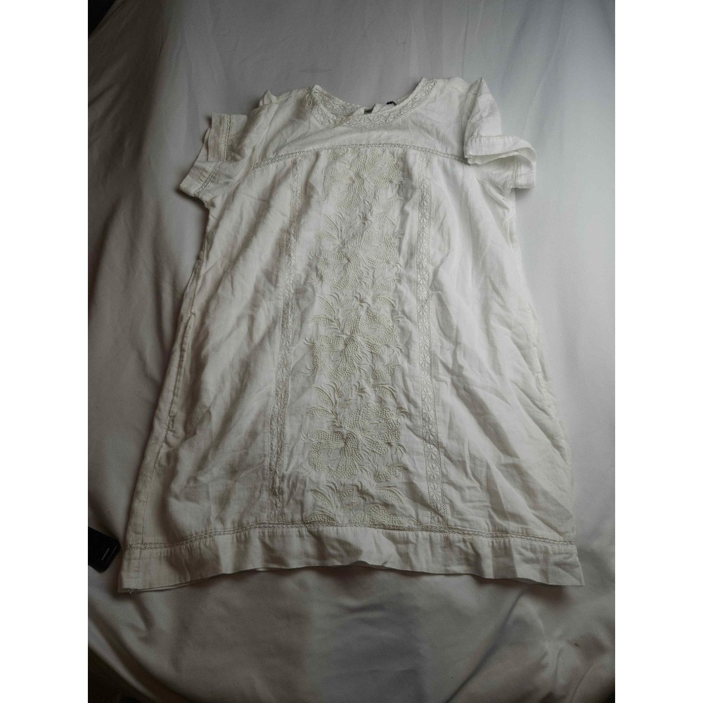Abercrombie & Fitch White Linen Blend Embroidered Lace Shift Mini Dress LP
